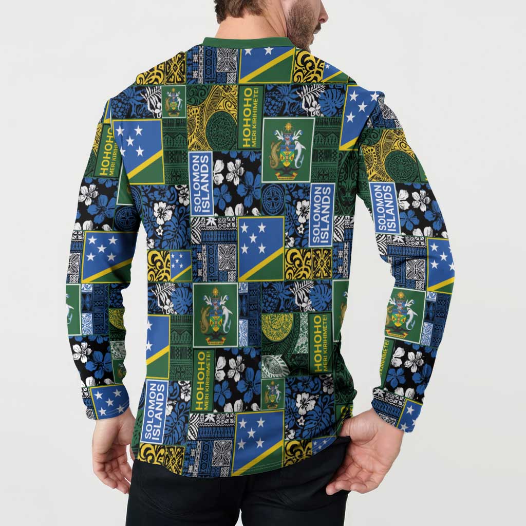 Solomon Islands Meri Kirihimete Button Sweatshirt Pacific Patchwork Xmas Vibes - Polynesian Pride