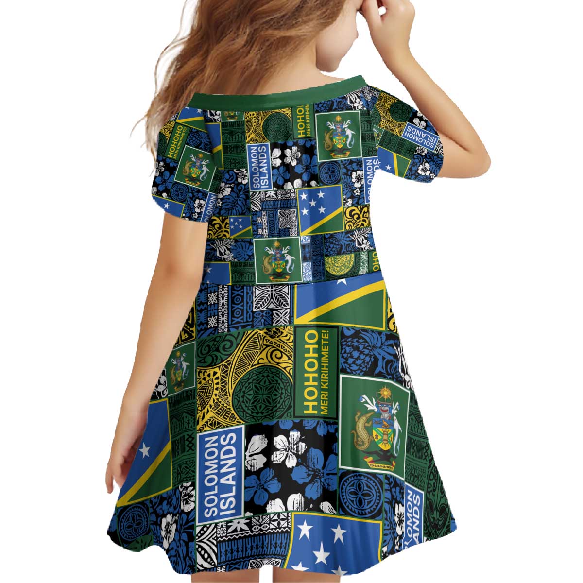 Solomon Islands Meri Kirihimete Family Matching Off The Shoulder Long Sleeve Dress and Hawaiian Shirt Pacific Patchwork Xmas Vibes - Polynesian Pride