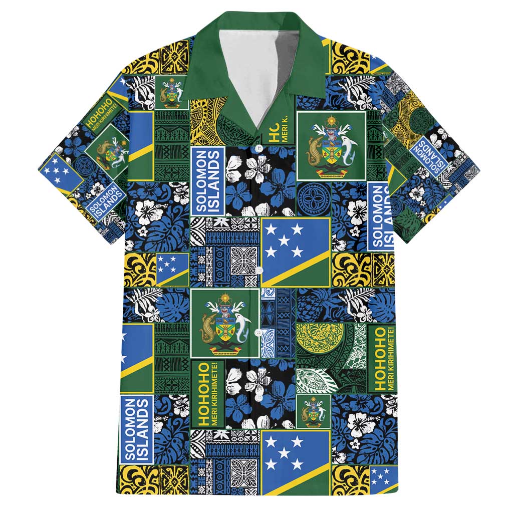 Solomon Islands Meri Kirihimete Family Matching Off Shoulder Maxi Dress and Hawaiian Shirt Pacific Patchwork Xmas Vibes - Polynesian Pride