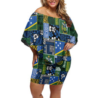 Solomon Islands Meri Kirihimete Family Matching Off Shoulder Short Dress and Hawaiian Shirt Pacific Patchwork Xmas Vibes - Polynesian Pride