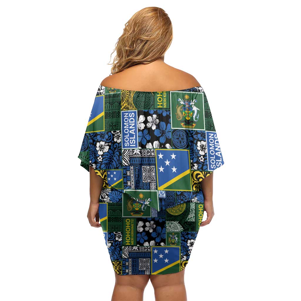 Solomon Islands Meri Kirihimete Family Matching Off Shoulder Short Dress and Hawaiian Shirt Pacific Patchwork Xmas Vibes - Polynesian Pride