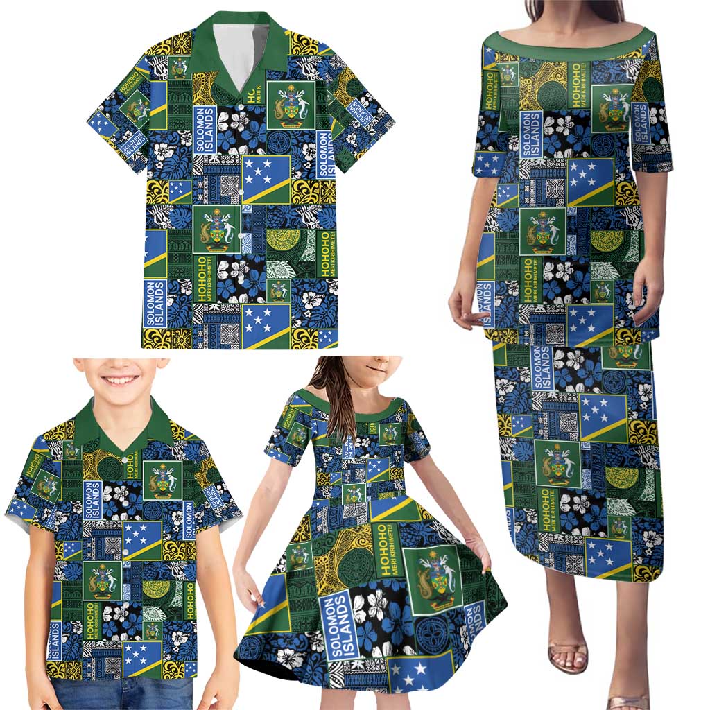 Solomon Islands Meri Kirihimete Family Matching Puletasi and Hawaiian Shirt Pacific Patchwork Xmas Vibes - Polynesian Pride