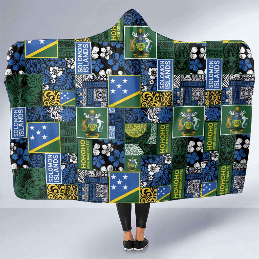 Solomon Islands Meri Kirihimete Hooded Blanket Pacific Patchwork Xmas Vibes - Polynesian Pride
