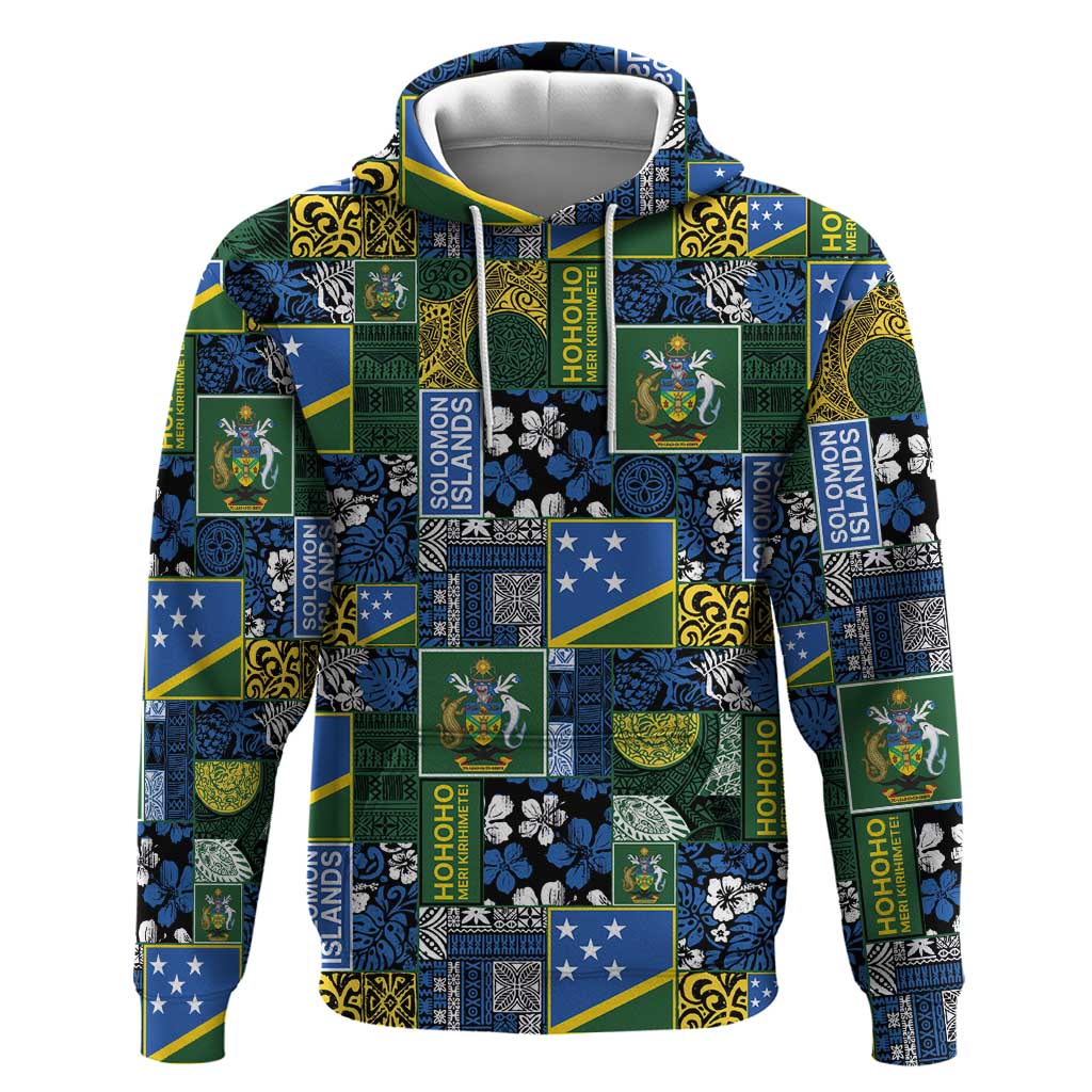 Solomon Islands Meri Kirihimete Hoodie Pacific Patchwork Xmas Vibes - Polynesian Pride
