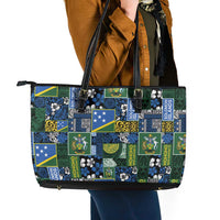 Solomon Islands Meri Kirihimete Leather Tote Bag Pacific Patchwork Xmas Vibes - Polynesian Pride