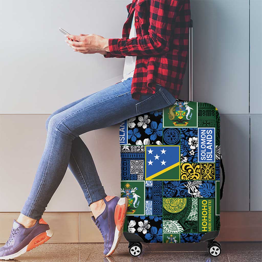 Solomon Islands Meri Kirihimete Luggage Cover Pacific Patchwork Xmas Vibes - Polynesian Pride