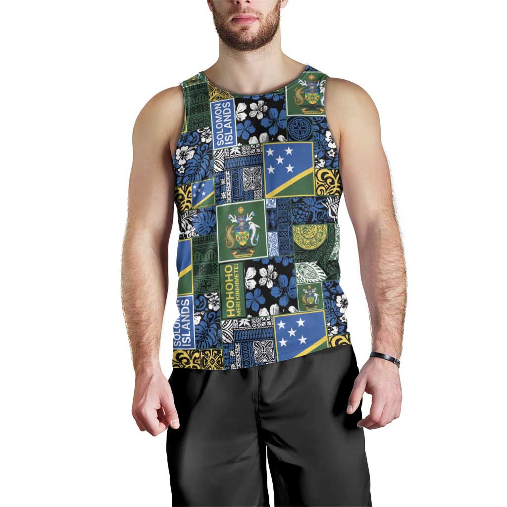 Solomon Islands Meri Kirihimete Men Tank Top Pacific Patchwork Xmas Vibes - Polynesian Pride