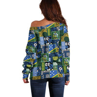 Solomon Islands Meri Kirihimete Off Shoulder Sweater Pacific Patchwork Xmas Vibes - Polynesian Pride