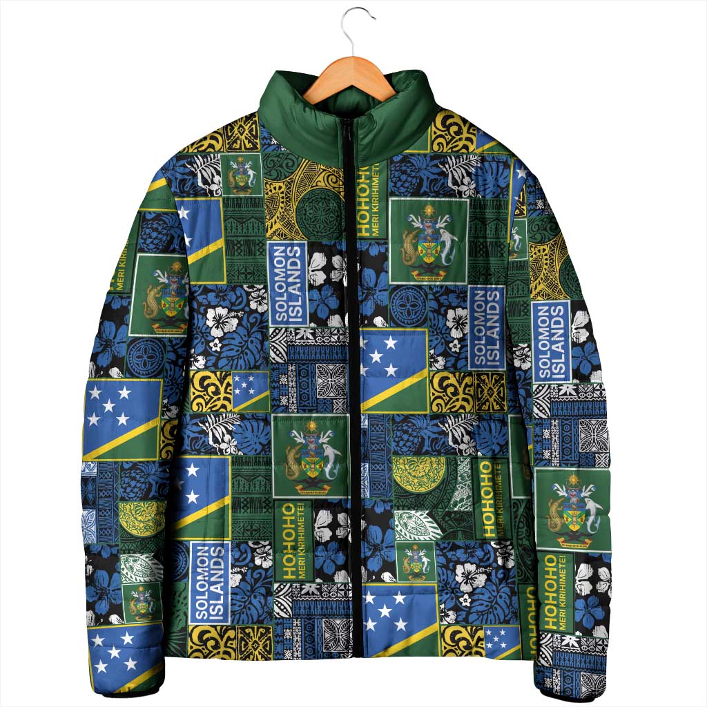 Solomon Islands Meri Kirihimete Padded Jacket Pacific Patchwork Xmas Vibes - Polynesian Pride