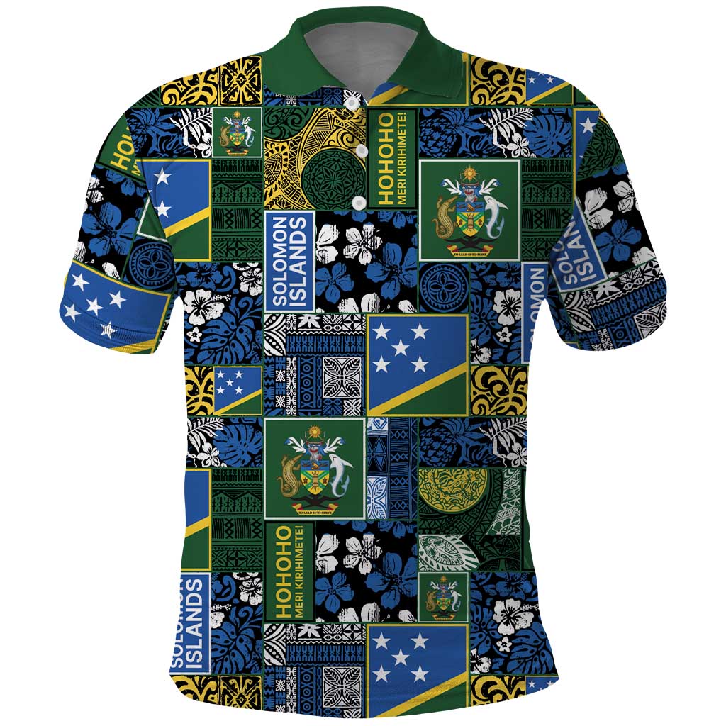 Solomon Islands Meri Kirihimete Polo Shirt Pacific Patchwork Xmas Vibes - Polynesian Pride