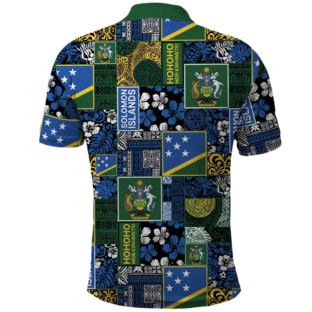 Solomon Islands Meri Kirihimete Polo Shirt Pacific Patchwork Xmas Vibes - Polynesian Pride