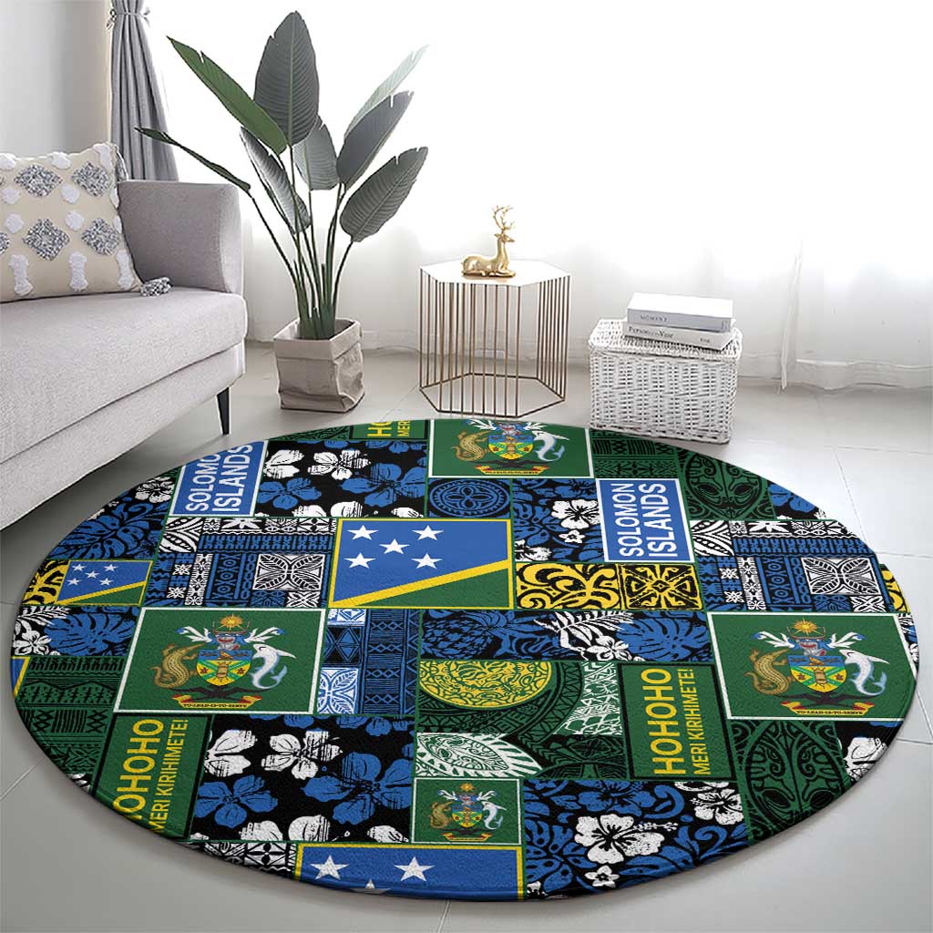 Solomon Islands Meri Kirihimete Round Carpet Pacific Patchwork Xmas Vibes - Polynesian Pride