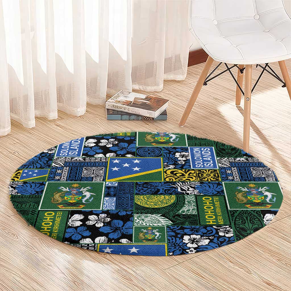Solomon Islands Meri Kirihimete Round Carpet Pacific Patchwork Xmas Vibes - Polynesian Pride