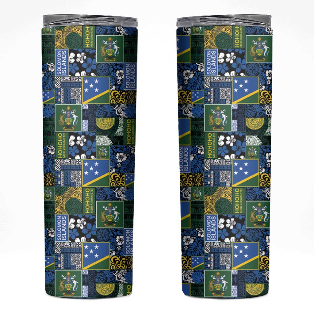 Solomon Islands Meri Kirihimete Skinny Tumbler Pacific Patchwork Xmas Vibes - Polynesian Pride
