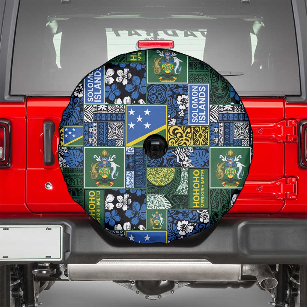 Solomon Islands Meri Kirihimete Spare Tire Cover Pacific Patchwork Xmas Vibes - Polynesian Pride