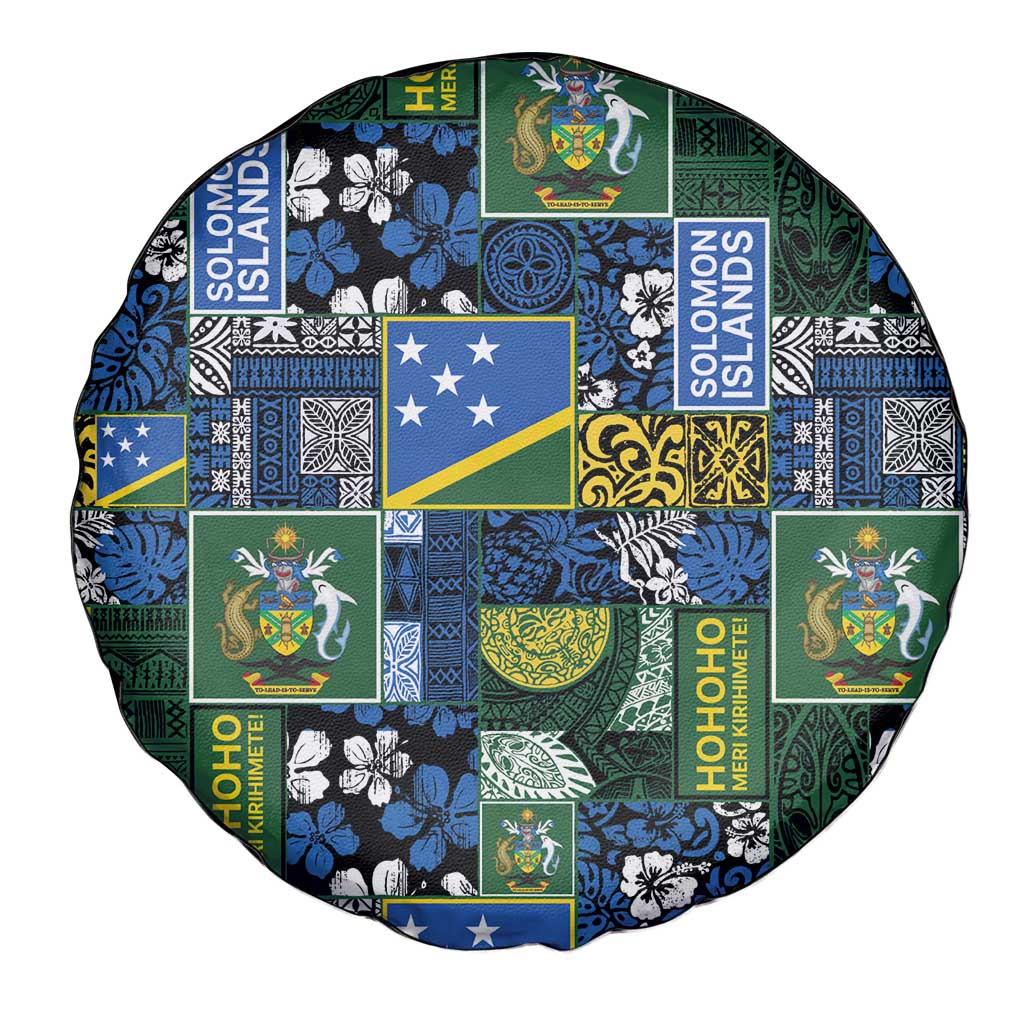 Solomon Islands Meri Kirihimete Spare Tire Cover Pacific Patchwork Xmas Vibes - Polynesian Pride