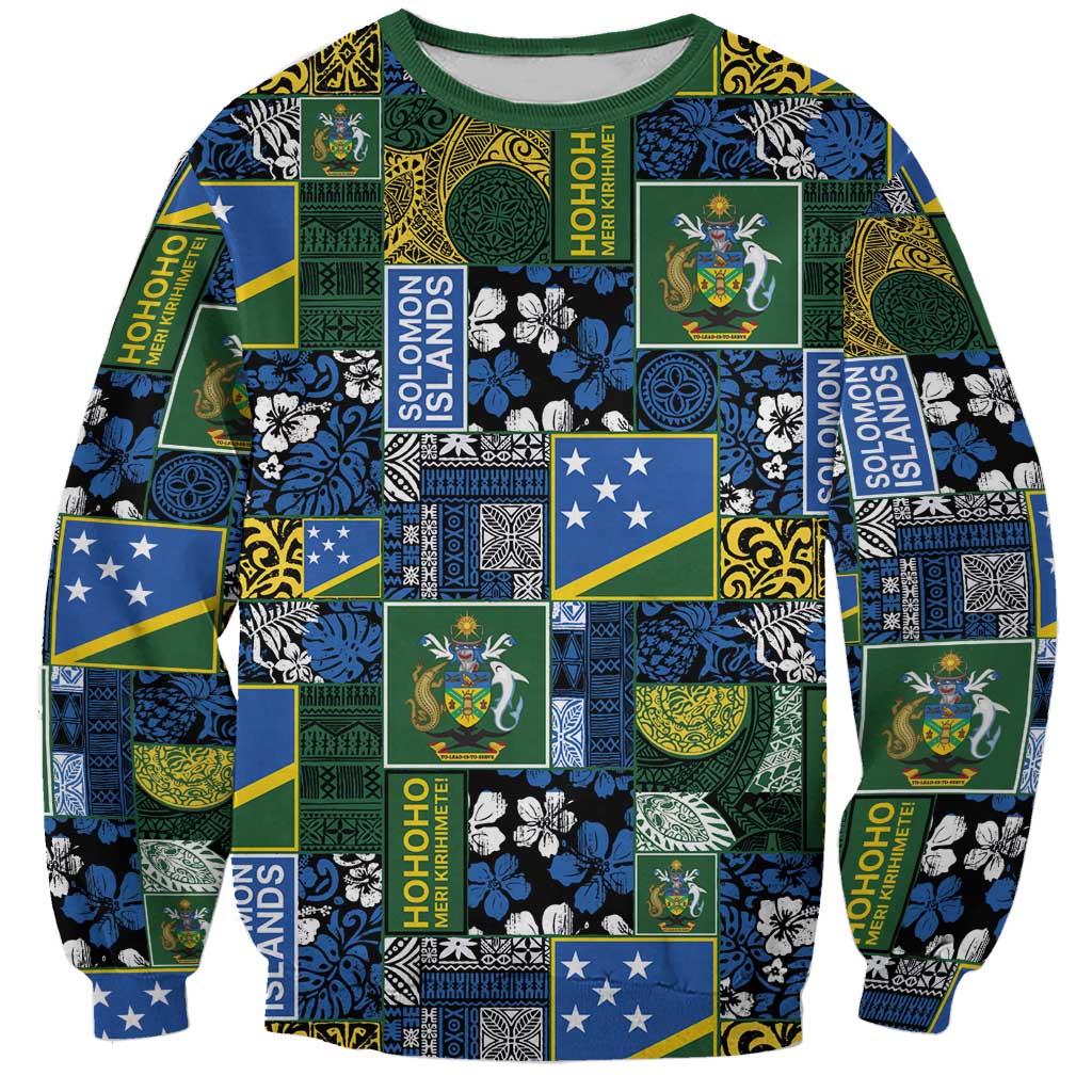 Solomon Islands Meri Kirihimete Sweatshirt Pacific Patchwork Xmas Vibes - Polynesian Pride