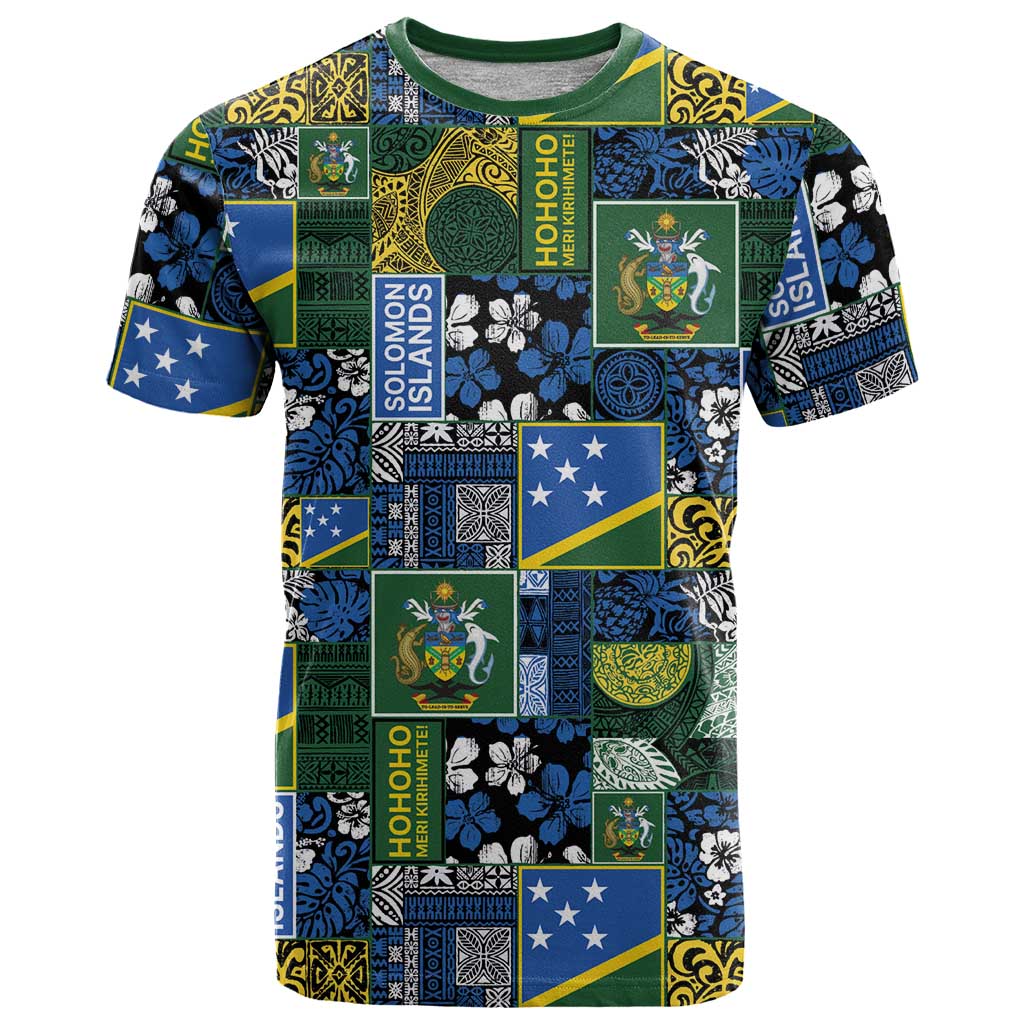 Solomon Islands Meri Kirihimete T Shirt Pacific Patchwork Xmas Vibes - Polynesian Pride