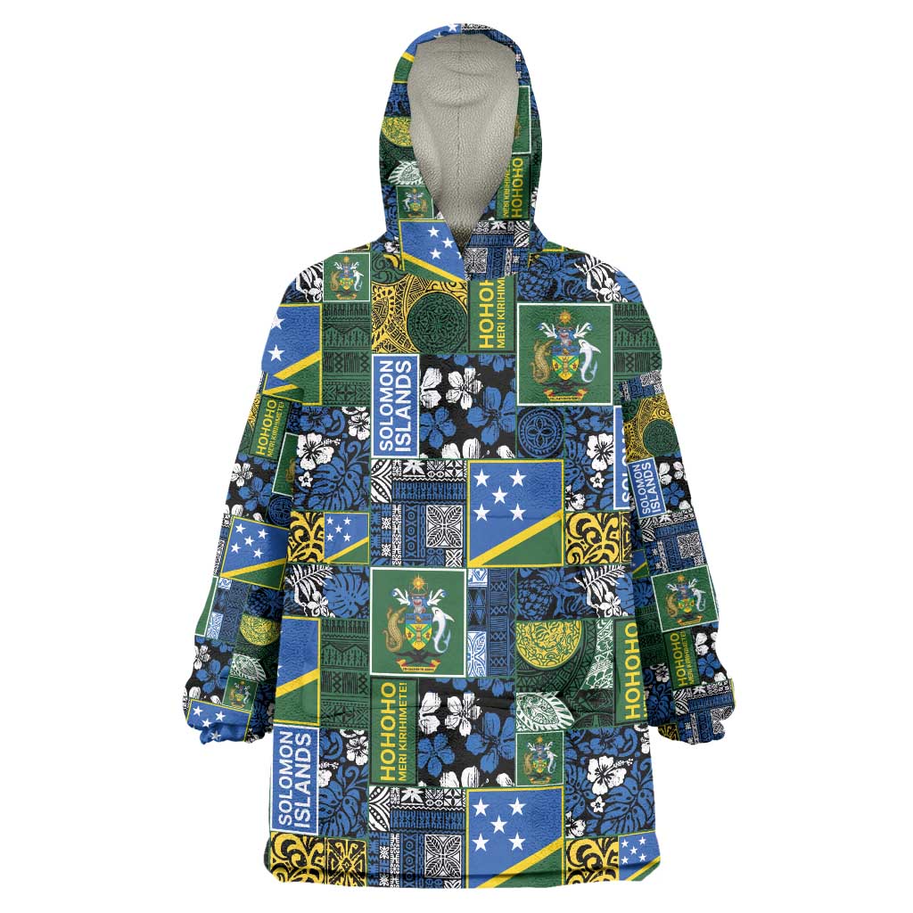 Solomon Islands Meri Kirihimete Wearable Blanket Hoodie Pacific Patchwork Xmas Vibes - Polynesian Pride