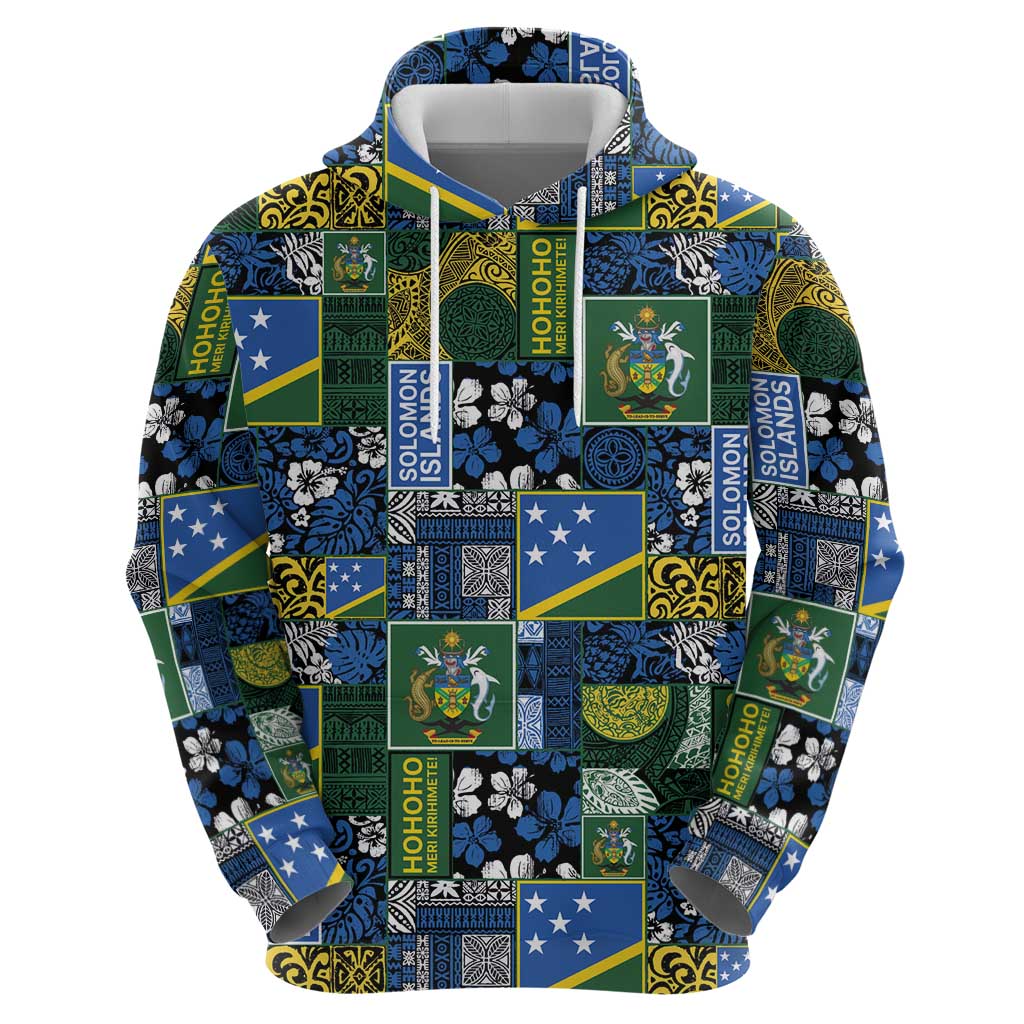 Solomon Islands Meri Kirihimete Zip Hoodie Pacific Patchwork Xmas Vibes - Polynesian Pride