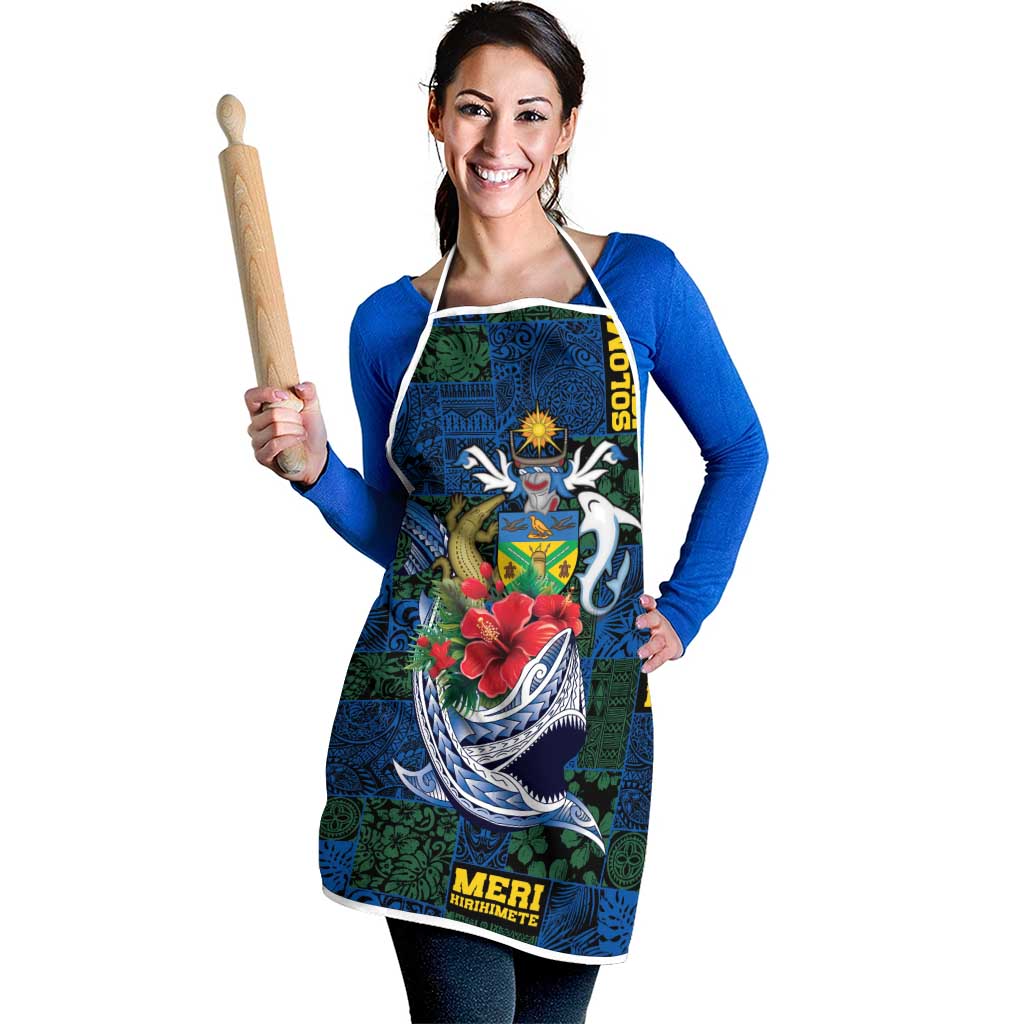 Solomon Islands Meri Kirihimete Apron Funny Santa Riding Shark - Polynesian Pride