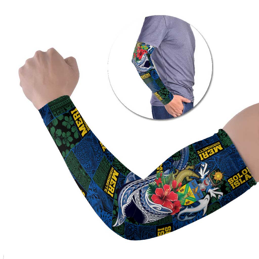 Solomon Islands Meri Kirihimete Arm Sleeves Funny Santa Riding Shark - Polynesian Pride