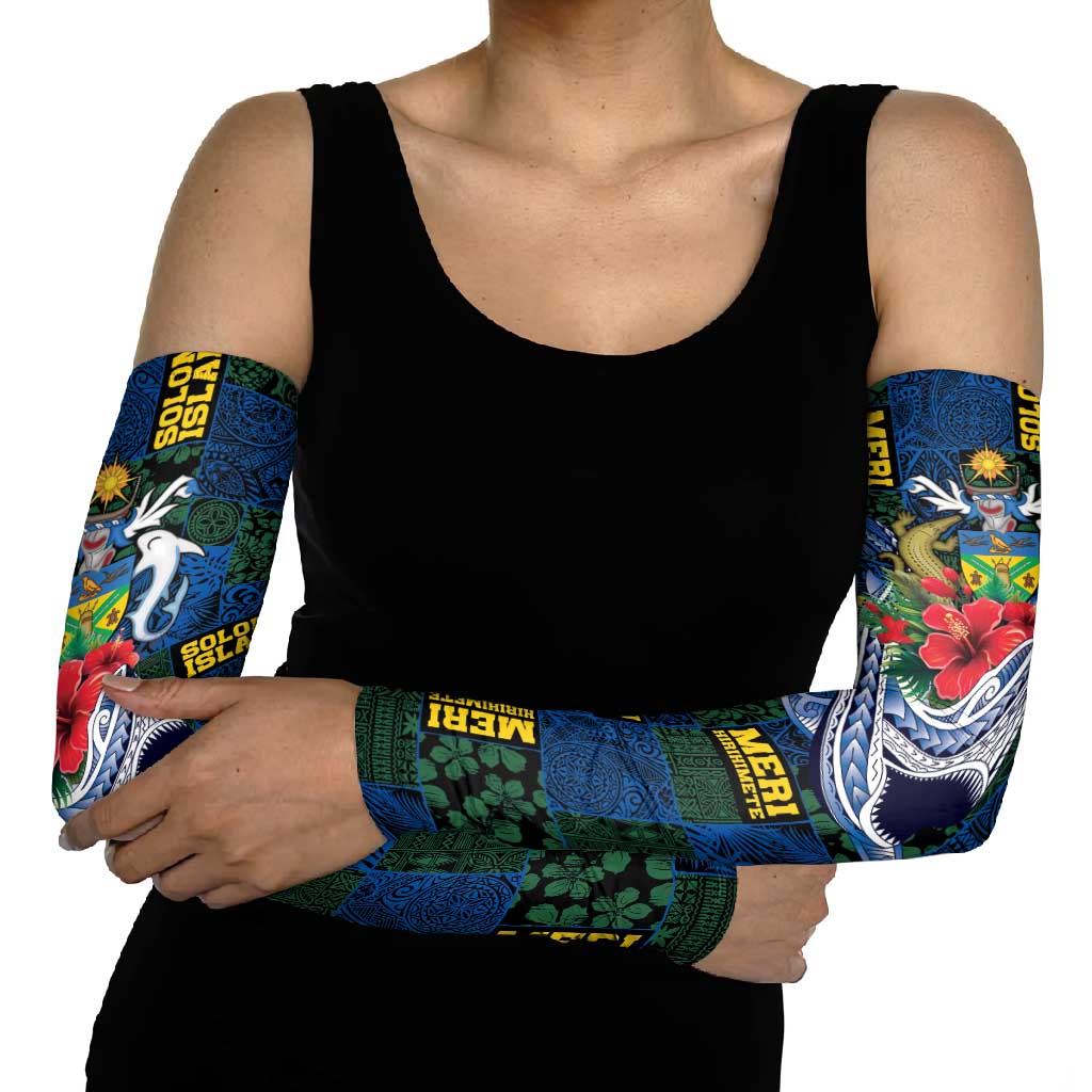 Solomon Islands Meri Kirihimete Arm Sleeves Funny Santa Riding Shark - Polynesian Pride