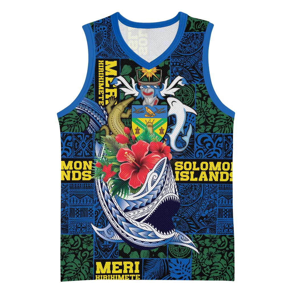 Solomon Islands Meri Kirihimete Basketball Jersey Funny Santa Riding Shark - Polynesian Pride