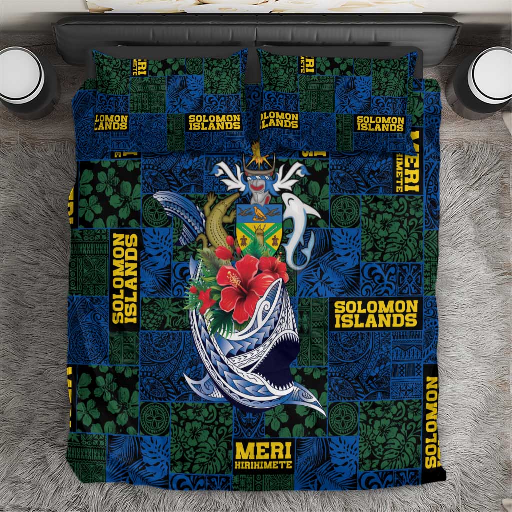 Solomon Islands Meri Kirihimete Bedding Set Funny Santa Riding Shark - Polynesian Pride