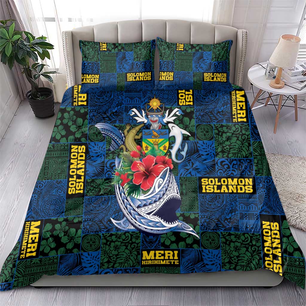 Solomon Islands Meri Kirihimete Bedding Set Funny Santa Riding Shark - Polynesian Pride