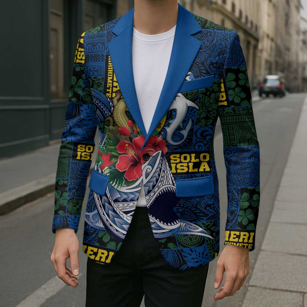 Solomon Islands Meri Kirihimete Blazer Funny Santa Riding Shark - Polynesian Pride