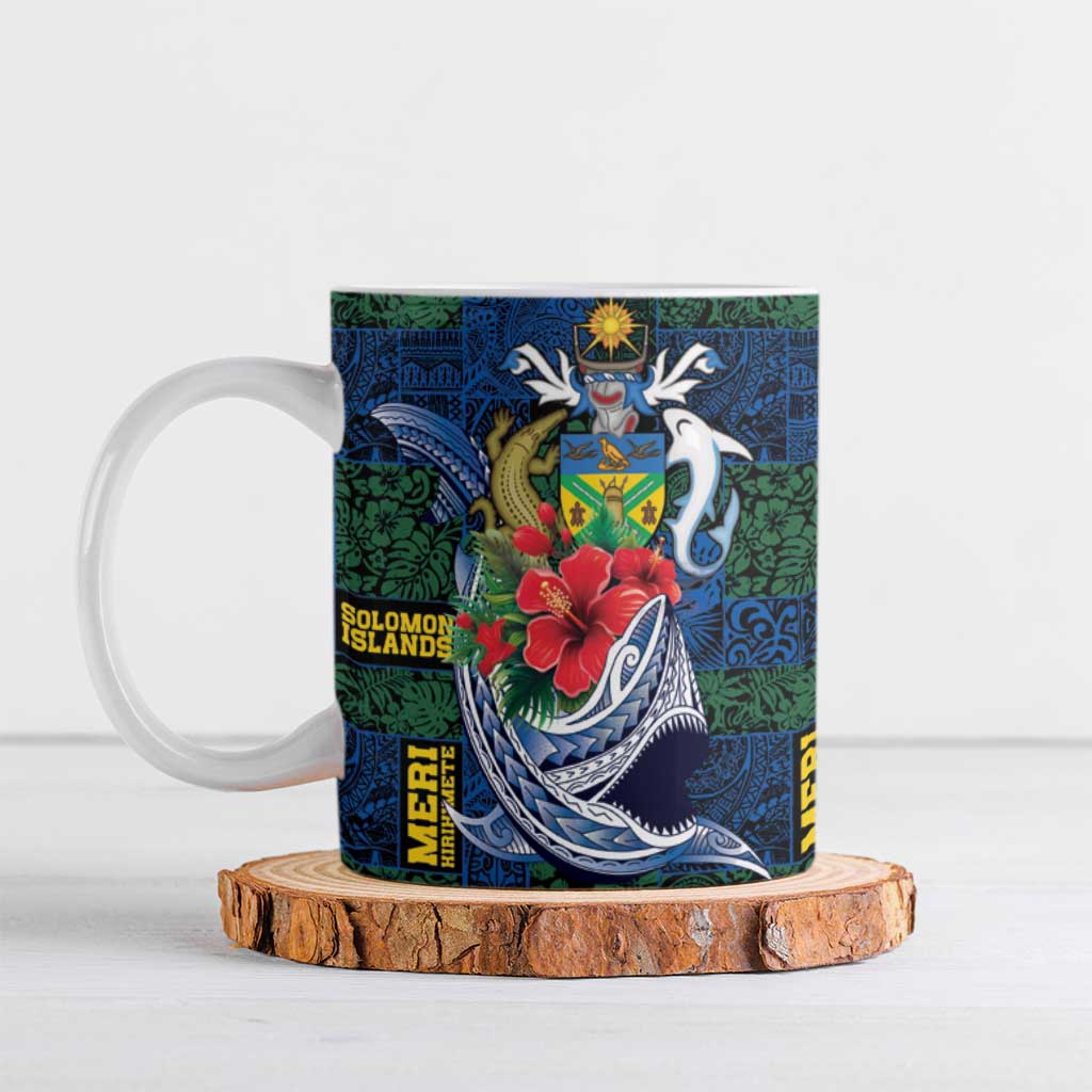Solomon Islands Meri Kirihimete Ceramic Mug Funny Santa Riding Shark - Polynesian Pride
