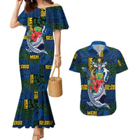 Solomon Islands Meri Kirihimete Couples Matching Mermaid Dress and Hawaiian Shirt Funny Santa Riding Shark - Polynesian Pride