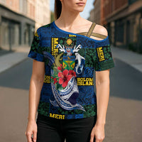 Solomon Islands Meri Kirihimete Cross Shoulder Shirt Funny Santa Riding Shark - Polynesian Pride