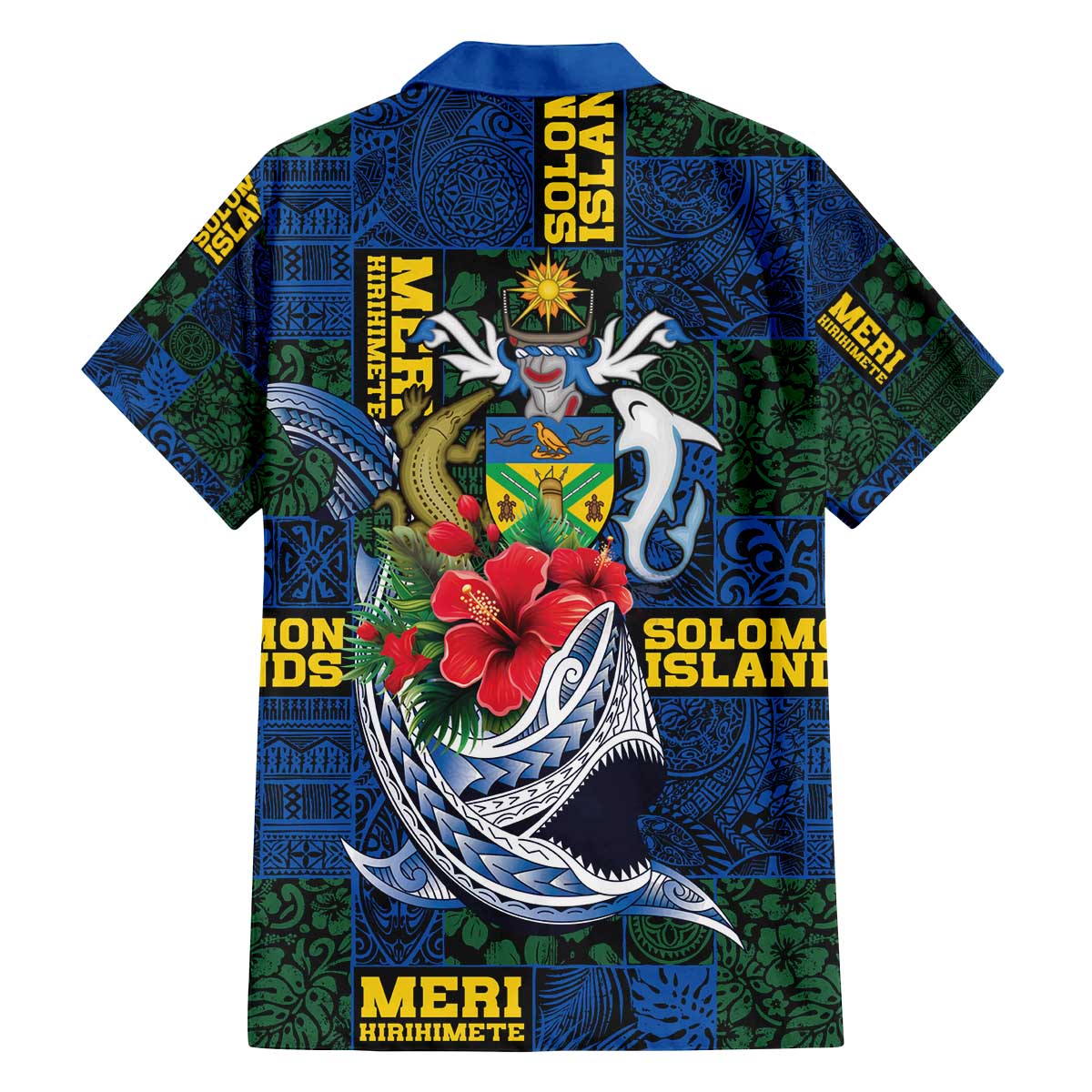 Solomon Islands Meri Kirihimete Family Matching Off The Shoulder Long Sleeve Dress and Hawaiian Shirt Funny Santa Riding Shark - Polynesian Pride