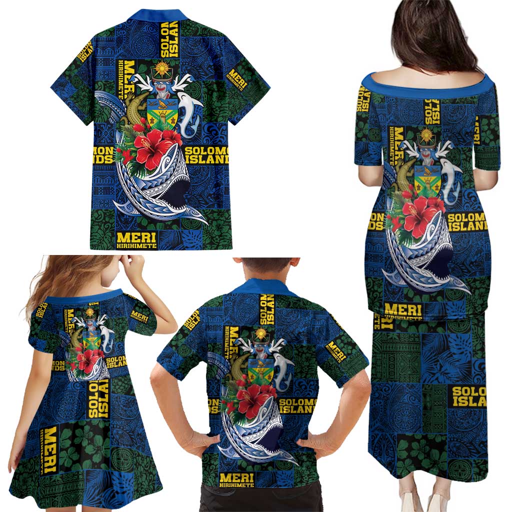 Solomon Islands Meri Kirihimete Family Matching Puletasi and Hawaiian Shirt Funny Santa Riding Shark - Polynesian Pride