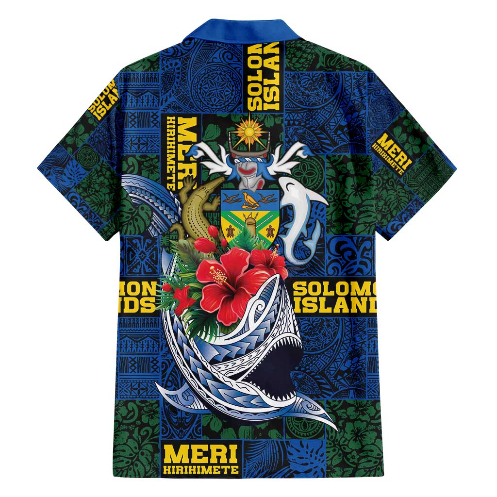 Solomon Islands Meri Kirihimete Hawaiian Shirt Funny Santa Riding Shark - Polynesian Pride