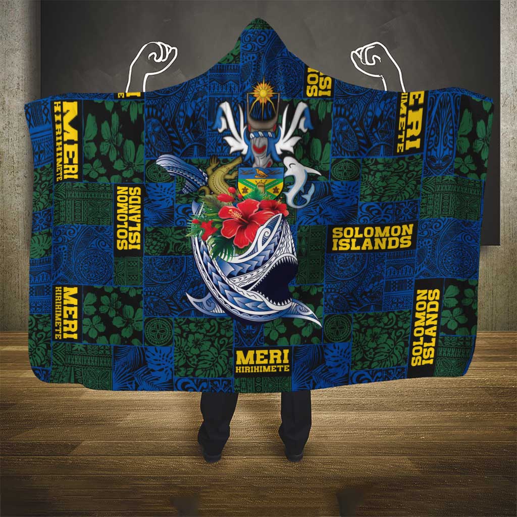 Solomon Islands Meri Kirihimete Hooded Blanket Funny Santa Riding Shark - Polynesian Pride