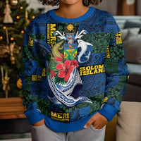 Solomon Islands Meri Kirihimete Kid Ugly Christmas Sweater Funny Santa Riding Shark - Polynesian Pride