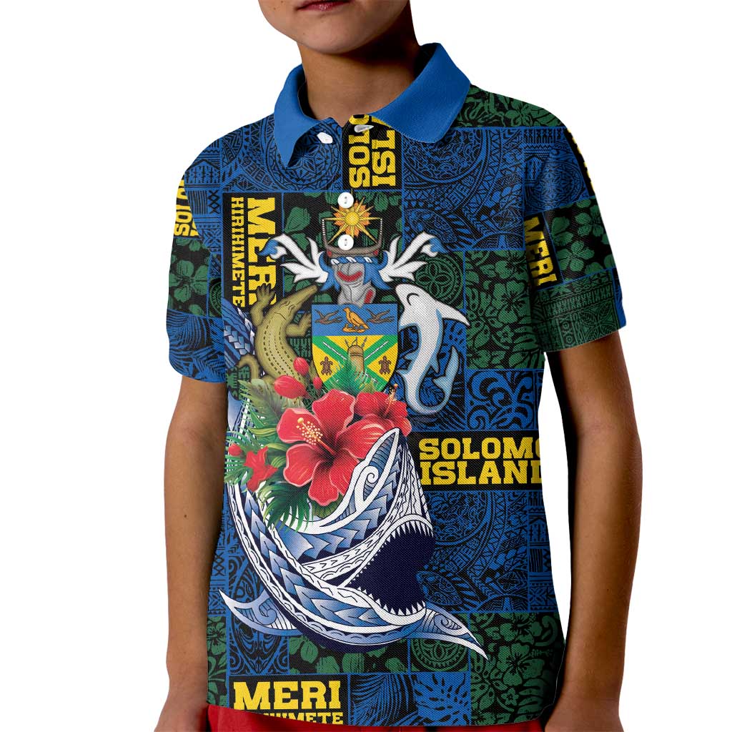 Solomon Islands Meri Kirihimete Kid Polo Shirt Funny Santa Riding Shark - Polynesian Pride