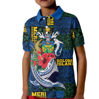Solomon Islands Meri Kirihimete Kid Polo Shirt Funny Santa Riding Shark - Polynesian Pride