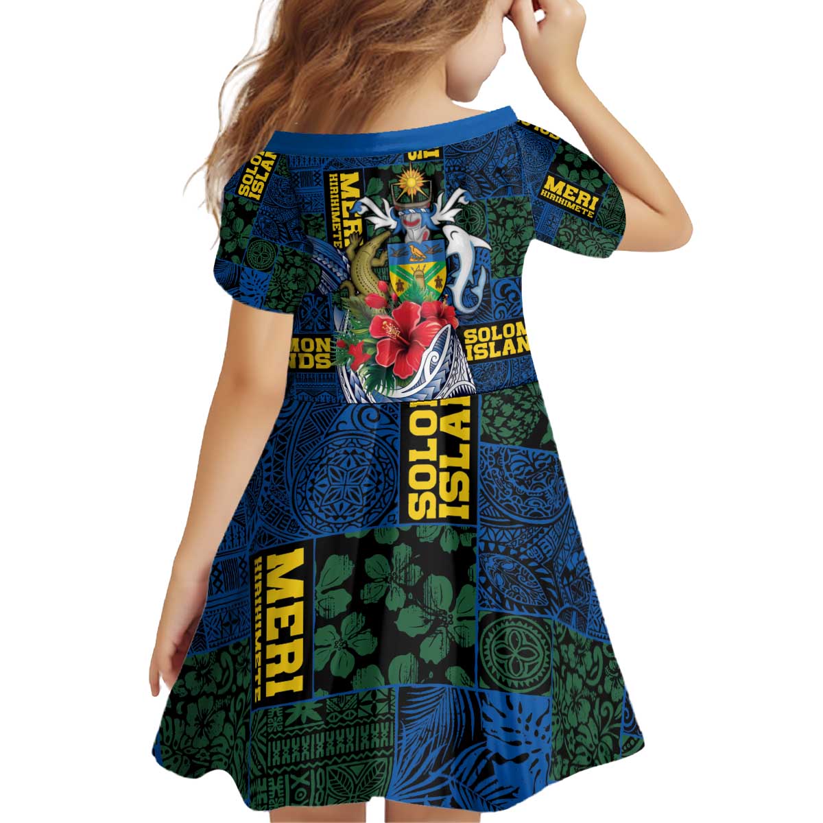 Solomon Islands Meri Kirihimete Kid Short Sleeve Dress Funny Santa Riding Shark - Polynesian Pride