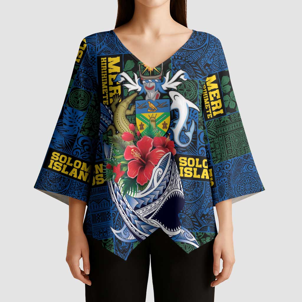 Solomon Islands Meri Kirihimete Kimono Sleeve Blouse Funny Santa Riding Shark - Polynesian Pride