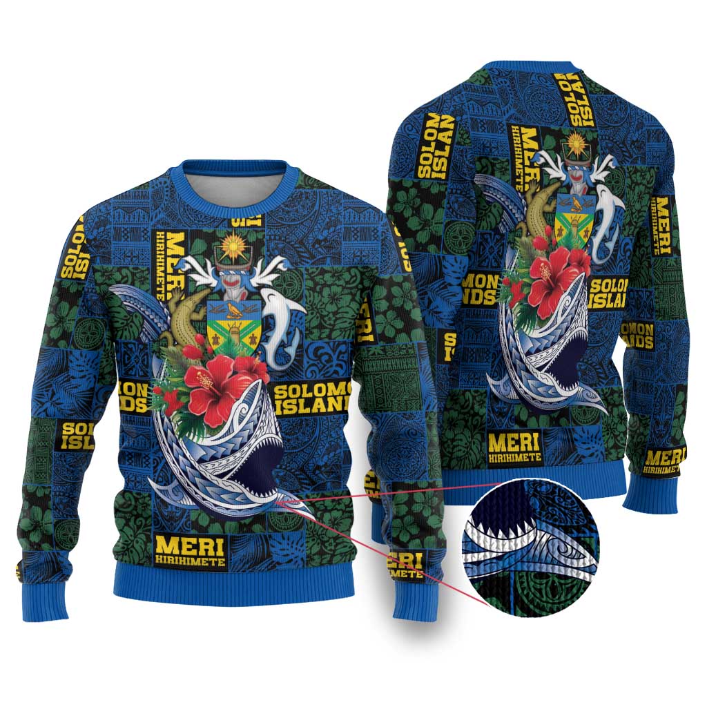 Solomon Islands Meri Kirihimete Ugly Christmas Sweater Funny Santa Riding Shark - Polynesian Pride