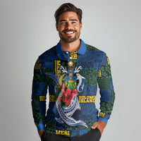 Solomon Islands Meri Kirihimete Long Sleeve Polo Shirt Funny Santa Riding Shark - Polynesian Pride