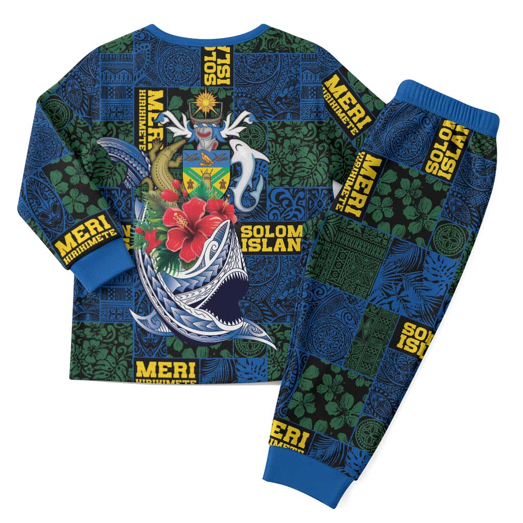 Solomon Islands Meri Kirihimete Christmas Pajama Set Funny Santa Riding Shark - Polynesian Pride