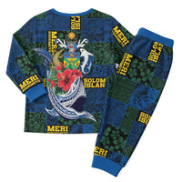 Solomon Islands Meri Kirihimete Christmas Pajama Set Funny Santa Riding Shark - Polynesian Pride