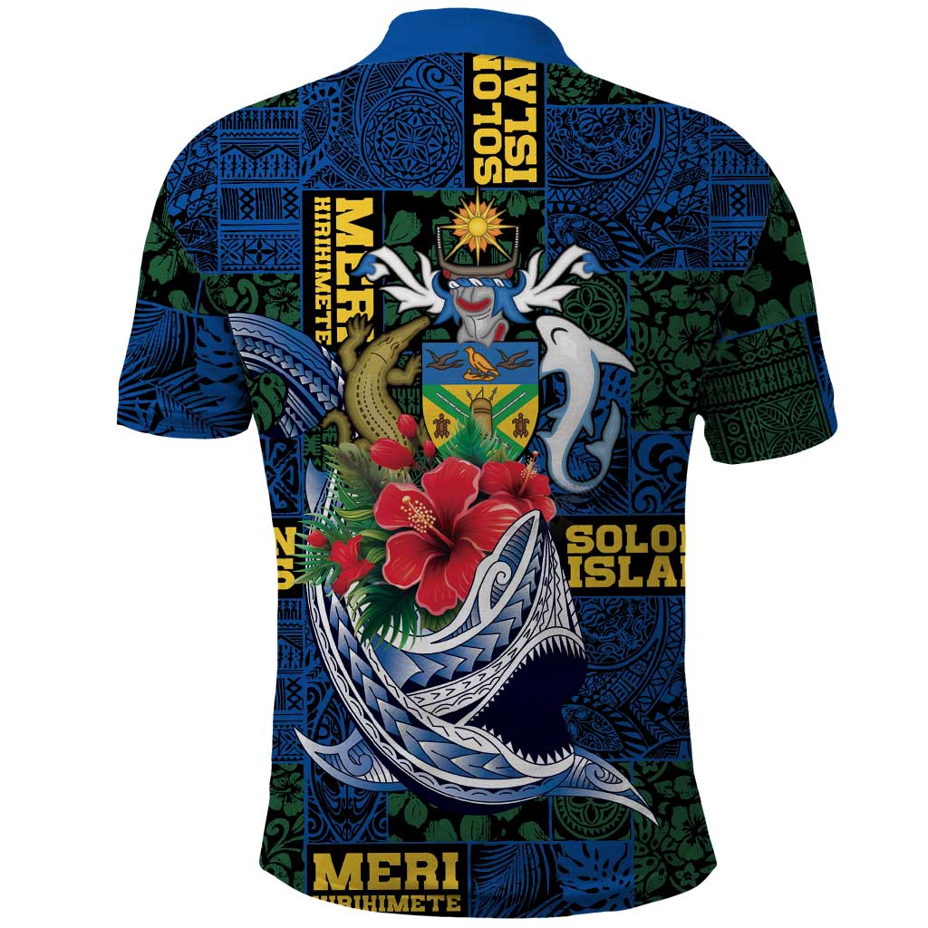 Solomon Islands Meri Kirihimete Polo Shirt Funny Santa Riding Shark - Polynesian Pride