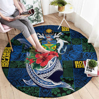 Solomon Islands Meri Kirihimete Round Carpet Funny Santa Riding Shark - Polynesian Pride