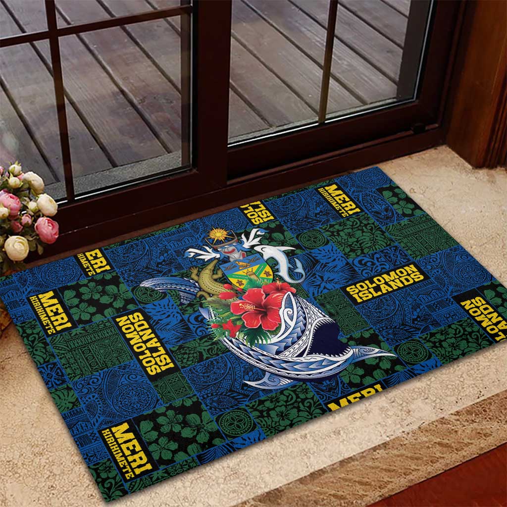 Solomon Islands Meri Kirihimete Rubber Doormat Funny Santa Riding Shark - Polynesian Pride